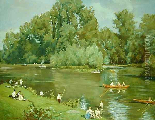 On the Shore of the Marne, c.1932 Oil Painting - Emile Bernard