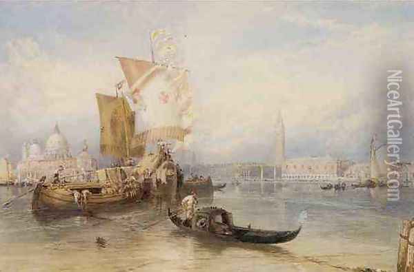 Shipping on the Bacino near the Salute, Venice Oil Painting - Myles Birket Foster
