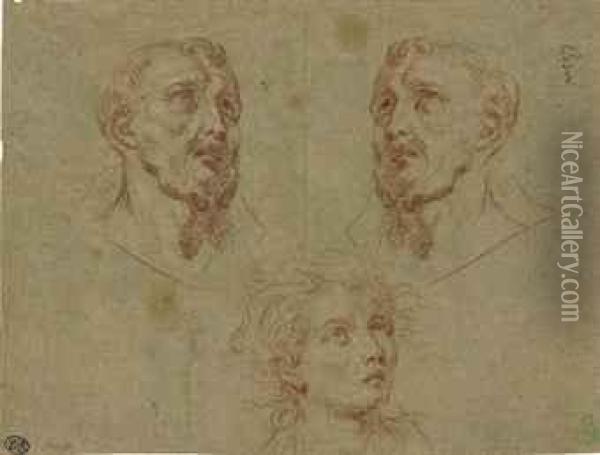 The Heads Of Two Monks And A Young Boy Oil Painting - Domenico Corvi