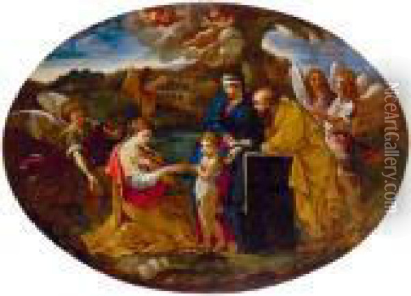 Lo Sposalizio Mistico Di Gesu Bambino Con Santa Caterina Oil Painting - Sebastian Bourdon
