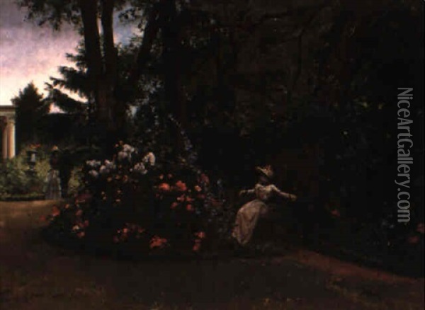 Repos Dans La Jardin Oil Painting - Louis Robert Carrier-Belleuse