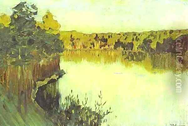 Sunset over a Forest Lake Study 1890 1899 Oil Painting - Isaak Ilyich Levitan