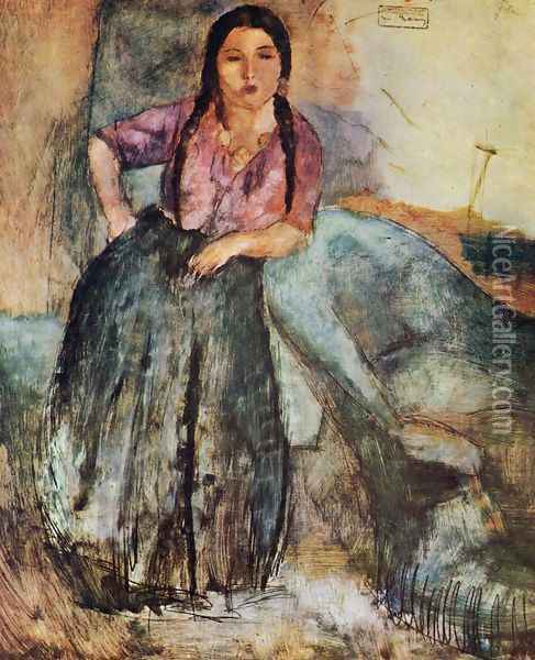 Gypsy Girl Oil Painting - Jules Pascin