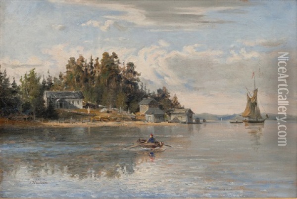 Summer Landscape With A Rowing Boat Oil Painting - Johan Knutson