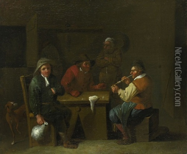 Rauchende Und Trinkende Bauern In Einem Wirtshaus Oil Painting - Jan Nollekens