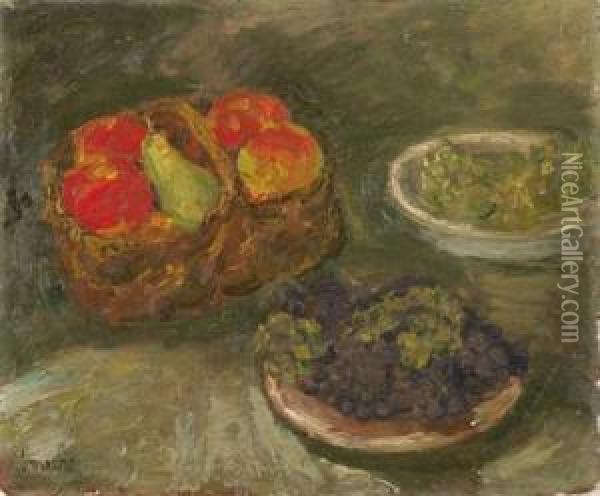  Nature Morte Aux Raisins Et Panier De Fruits  Oil Painting - Georges Bouche