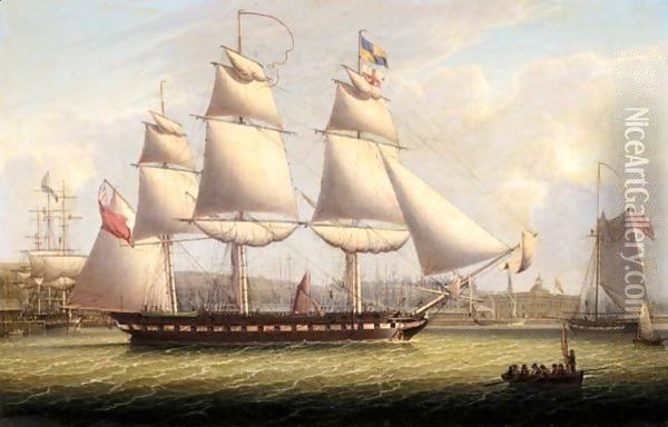 An Armed Merchant Vessel Passing The Custom House At Greenock, On The Clyde Oil Painting - Robert Salmon