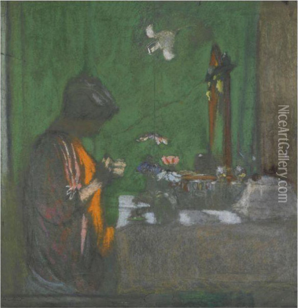 Madame Hessel A Son Cabinet De Toilette Oil Painting - Jean-Edouard Vuillard