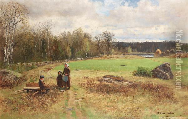 Spring Landscape With Figures Oil Painting - Olof Hermelin