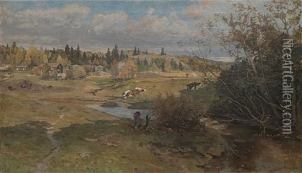 Landskap Oil Painting - Gerhard Peter Franz Vilhelm Munthe