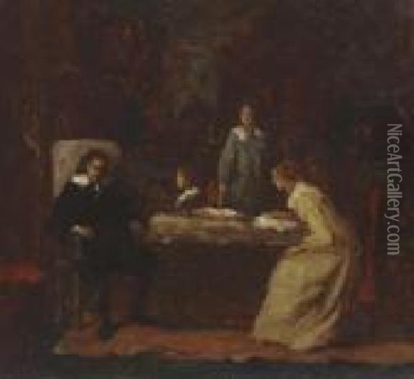 Sketch For 'milton Dictating Oil Painting - Eastman Johnson