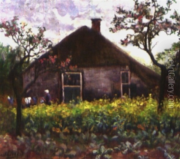 Bauerin Beim Wascheaufhangen Oil Painting - Carel Lodewijk Dake the Elder