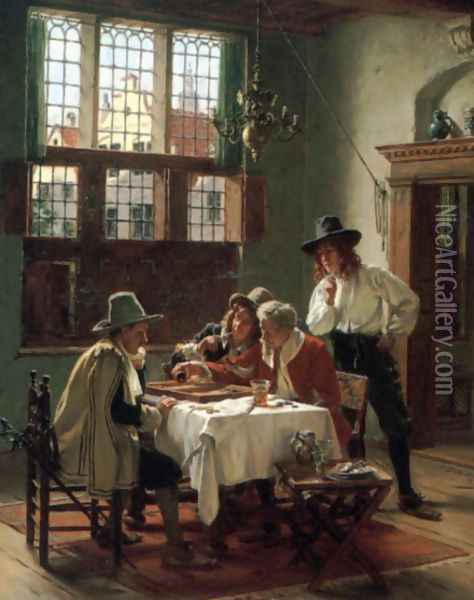 Die Backgammon-Spieler (or The Backgammon Player) Oil Painting - Albert Friedrich Schroder