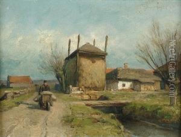 Man On Track Before A Farm Oil Painting - Piet Schipperus