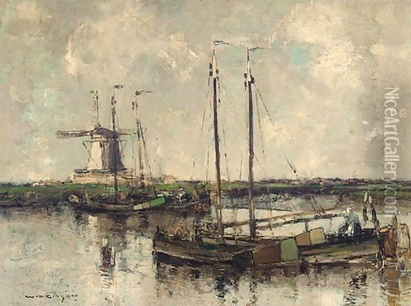 A Canal Scene Oil Painting - William Alfred Gibson