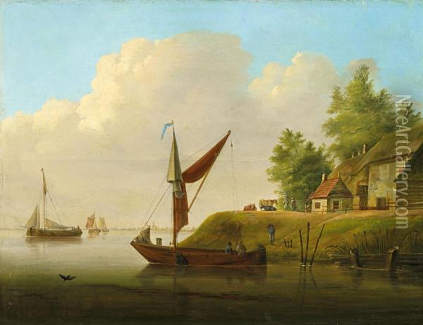Flusslandschaft Mit Segelbooten Oil Painting - Christiaan Immerzeel