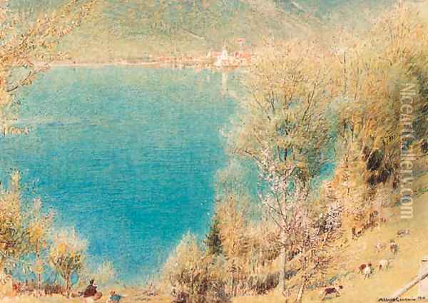 View of Lake Lucerne, Switzerland Oil Painting - Albert Goodwin