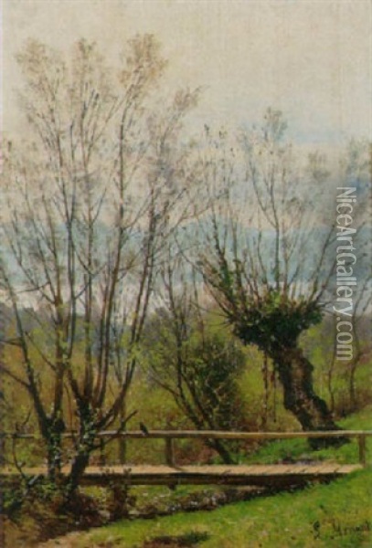 Landschaft Mit Weidenund Holzbrucke Oil Painting - Louis Mennet