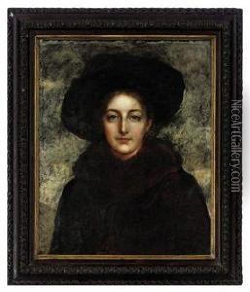 Portrait Of A Lady, 
Traditionally Identified As Lady Gracepontifex, Bust-length, In A 
Fur-trimmed Coat And Hat Oil Painting - Sir Edward John Poynter