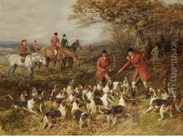 Hunters And Hounds Oil Painting - Heywood Hardy