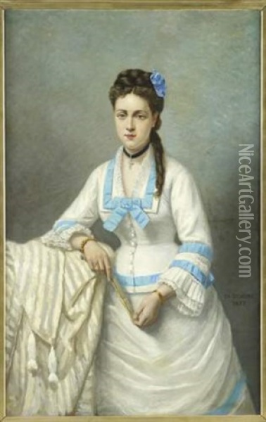 Portrait De Femme A L'eventail Oil Painting - Charles Demory