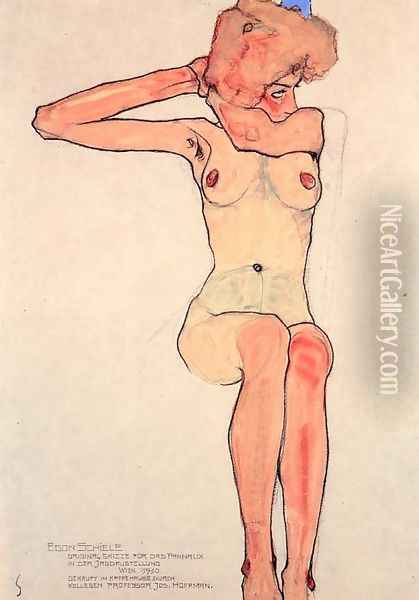 Nude woman hair-dressing Oil Painting - Egon Schiele