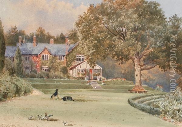 A Country House And Garden Oil Painting - Frederick G Coleridge