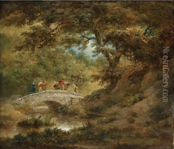 A Woodland Scene Oil Painting - George Morland