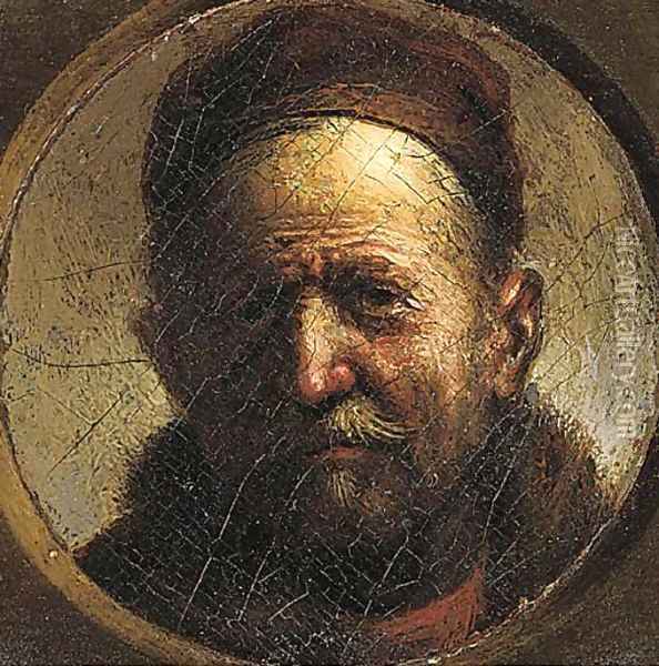Portrait of an elderly man, small-bust-length, wearing a brown cap Oil Painting - Rembrandt Van Rijn
