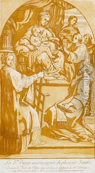 La Sainte Vierge, Accompagnee De Plusieurssaints Oil Painting - Nicolas Le Sueur