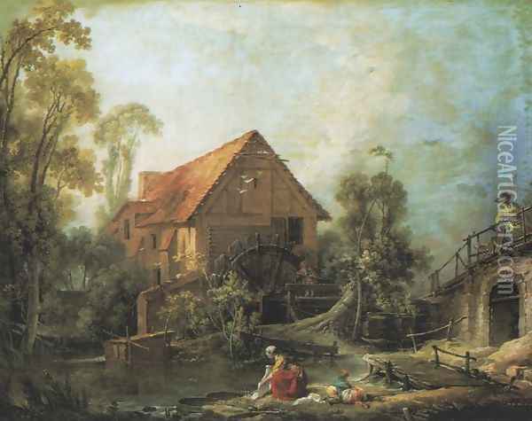 Watermill Oil Painting - Francois Boucher