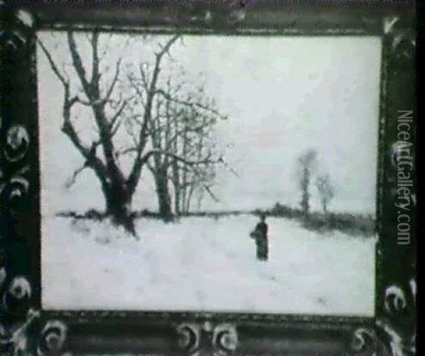 Winter Snow Scene Oil Painting - Bruce Crane