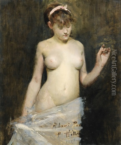 Standing Nude Oil Painting - Paul Cesar Helleu