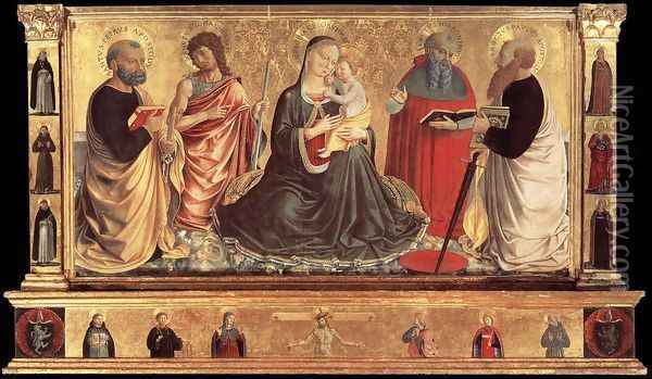 Madonna and Child with Sts John the Baptist, Peter, Jerome, and Paul 1456 Oil Painting - Benozzo di Lese di Sandro Gozzoli