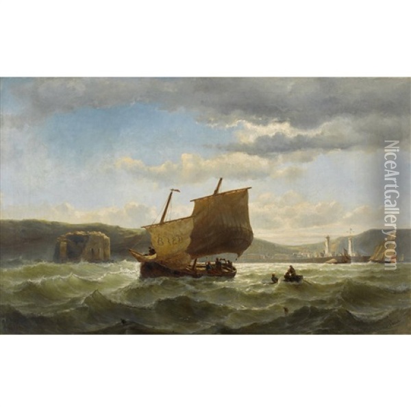 Segelschiffe An Der Kuste Oil Painting - Jacob Eduard Heemskerck van Beest