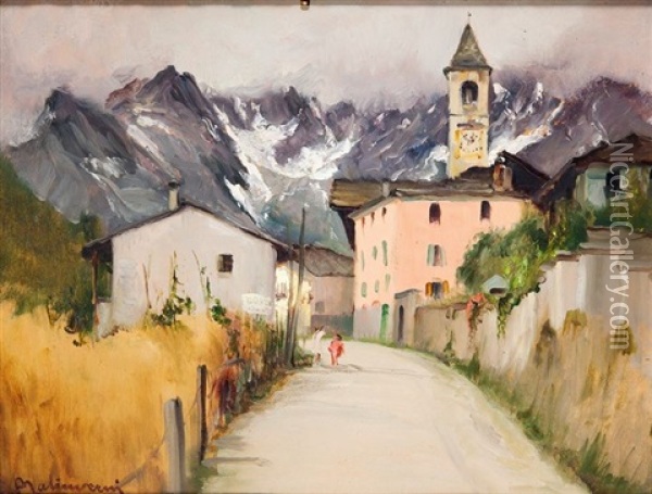 Paese Montano Oil Painting - Angelo Malinverni