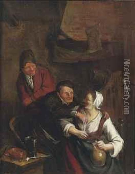 Peasants Making Merry In An Interior Oil Painting - Adriaen Jansz. Van Ostade