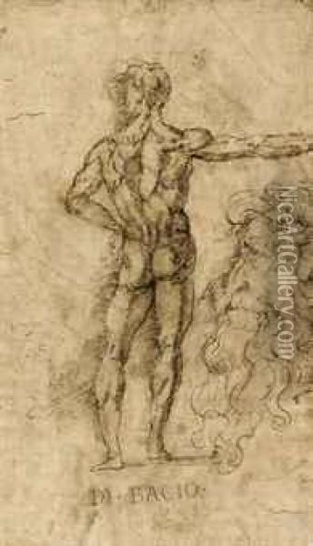 A Standing Male Nude, Seen From Behind, And A Profile Of A Man Oil Painting - Baccio Bandinelli