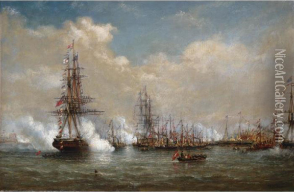 The Arrival Of The Princess Alexandra Off Gravesend Oil Painting - William Adolphu Knell