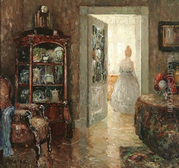 Interior Scene With Woman In Sunlit Room Oil Painting - Ernst Kolbe