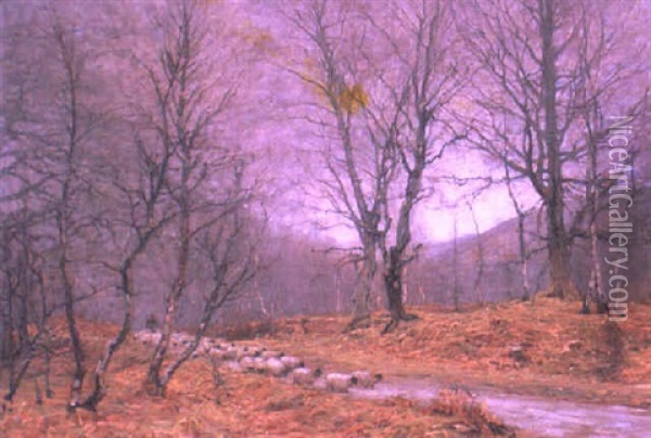 A Woodland Road, Springtime Oil Painting - Alexander Brownlie Docharty