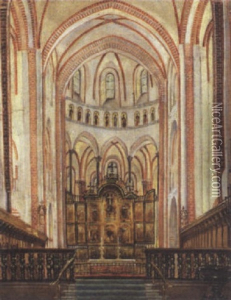 Kirkeninterior Oil Painting - Josef Theodor Hansen