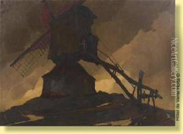 Le Moulin Oil Painting - Jozef Van Hooste