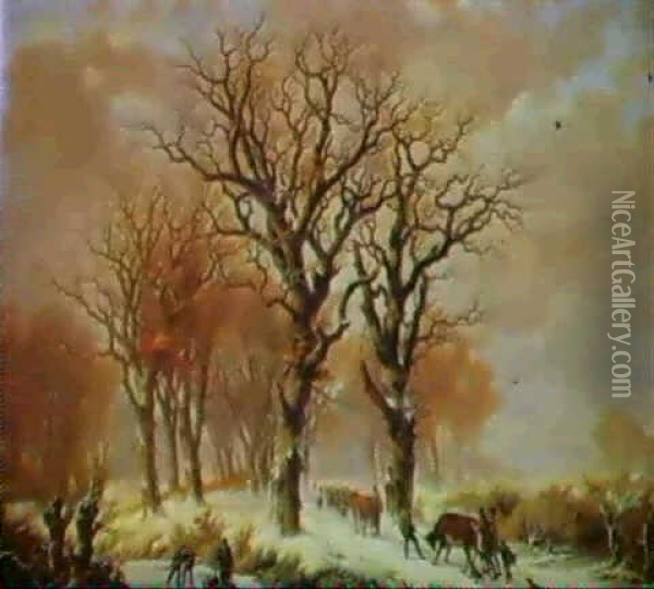 Winterlicher Wald Oil Painting - Johann Bernard Klombeck