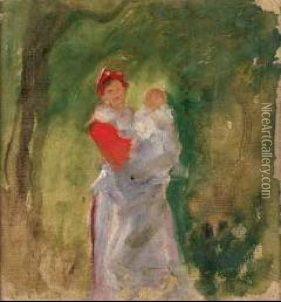 Mamma Con Bambino Oil Painting - Pompeo Mariani