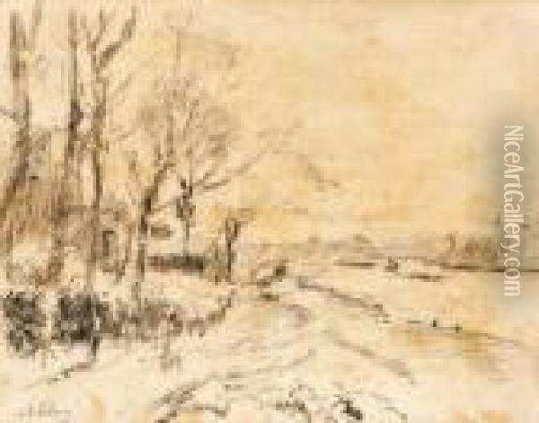 Paysage Dans La Neige A Pont De Chateau Oil Painting - Albert Lebourg