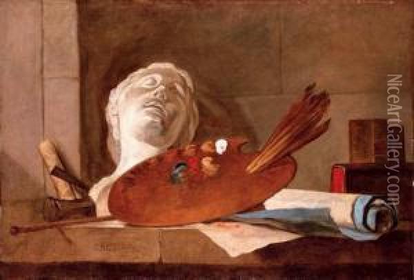 The Attributes Of Painting And Sculpture Oil Painting - Jean-Baptiste-Simeon Chardin