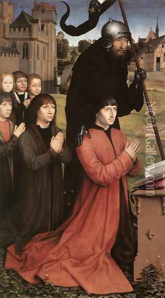 Triptych of the Family Moreel (left wing) 1484 Oil Painting - Hans Memling