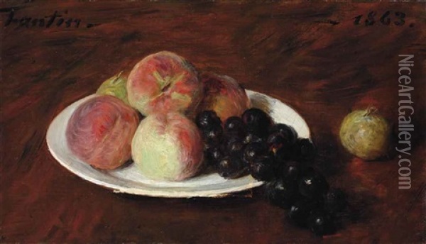 Peches Et Raisins Sur Une Assiette Blanche Oil Painting - Henri Fantin-Latour