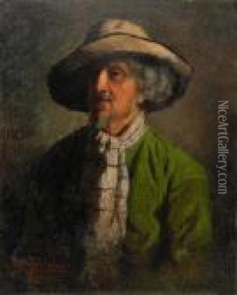 Portratt Av Man I Scarf Och Strahatt Oil Painting - Ernst Josephson